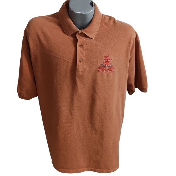 Men's Vtg 90's Red Dirt Moab Utah Embroidered Polo Shirt XL Gildan Cotton - Picture 4 of 6